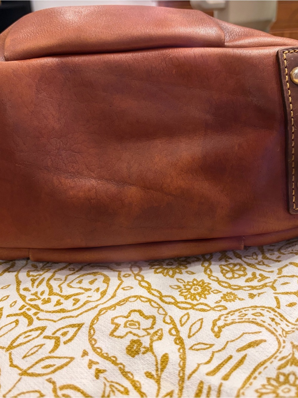 Dooney & Bourke Cognac Leather Satchel with Dark Brown Trim - Picture 5 of 14
